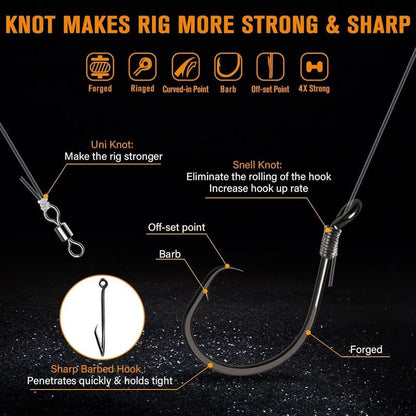 Pre-Rigged Catfish Rigs | Double Rattle Beads & Hi-Vis Floats | Carbon Steel Hooks 55 lb Leader