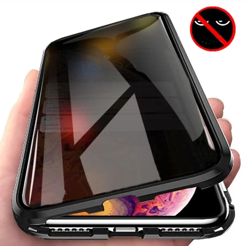 Privacy Phone Case | Magnetic Metal Frame & Tempered Glass | Clear Back & Scratch-Resistant