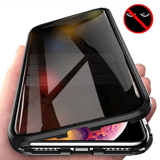 Privacy Phone Case | Magnetic Metal Frame & Tempered Glass | Clear Back & Scratch-Resistant