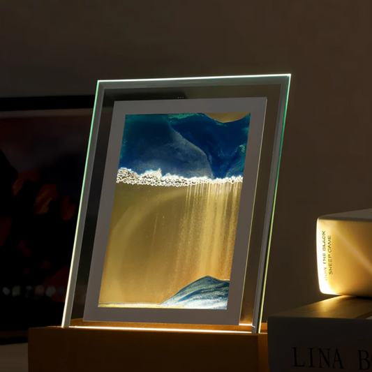 Quicksand Table Lamp | LED Soothing Sand Art | Glass & Wood Base | Relaxation