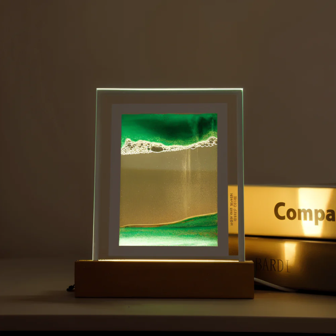 Quicksand Table Lamp | LED Soothing Sand Art | Glass & Wood Base | Relaxation