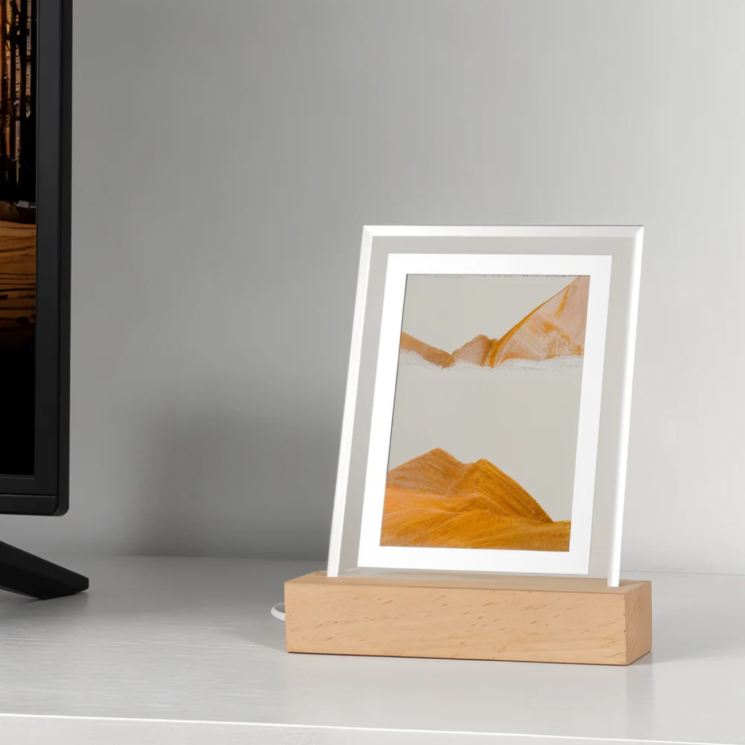 Quicksand Table Lamp | LED Soothing Sand Art | Glass & Wood Base | Relaxation