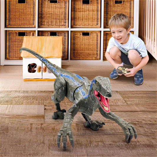 RC Dinosaur Toy for Kids | Interactive Velociraptor with Roar & 360° Spin | USB Rechargeable