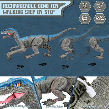 RC Dinosaur Toy for Kids | Interactive Velociraptor with Roar & 360° Spin | USB Rechargeable