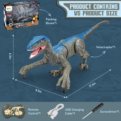 RC Dinosaur Toy for Kids | Interactive Velociraptor with Roar & 360° Spin | USB Rechargeable