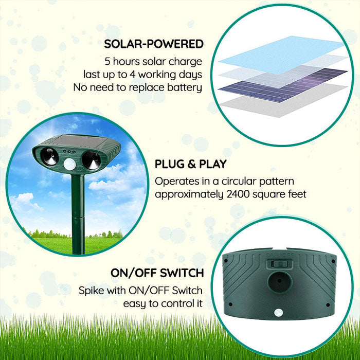 Raccoon & Pest Repeller | Motion-Activated Ultrasonic | Solar-Powered & Waterproof | Pet-Safe