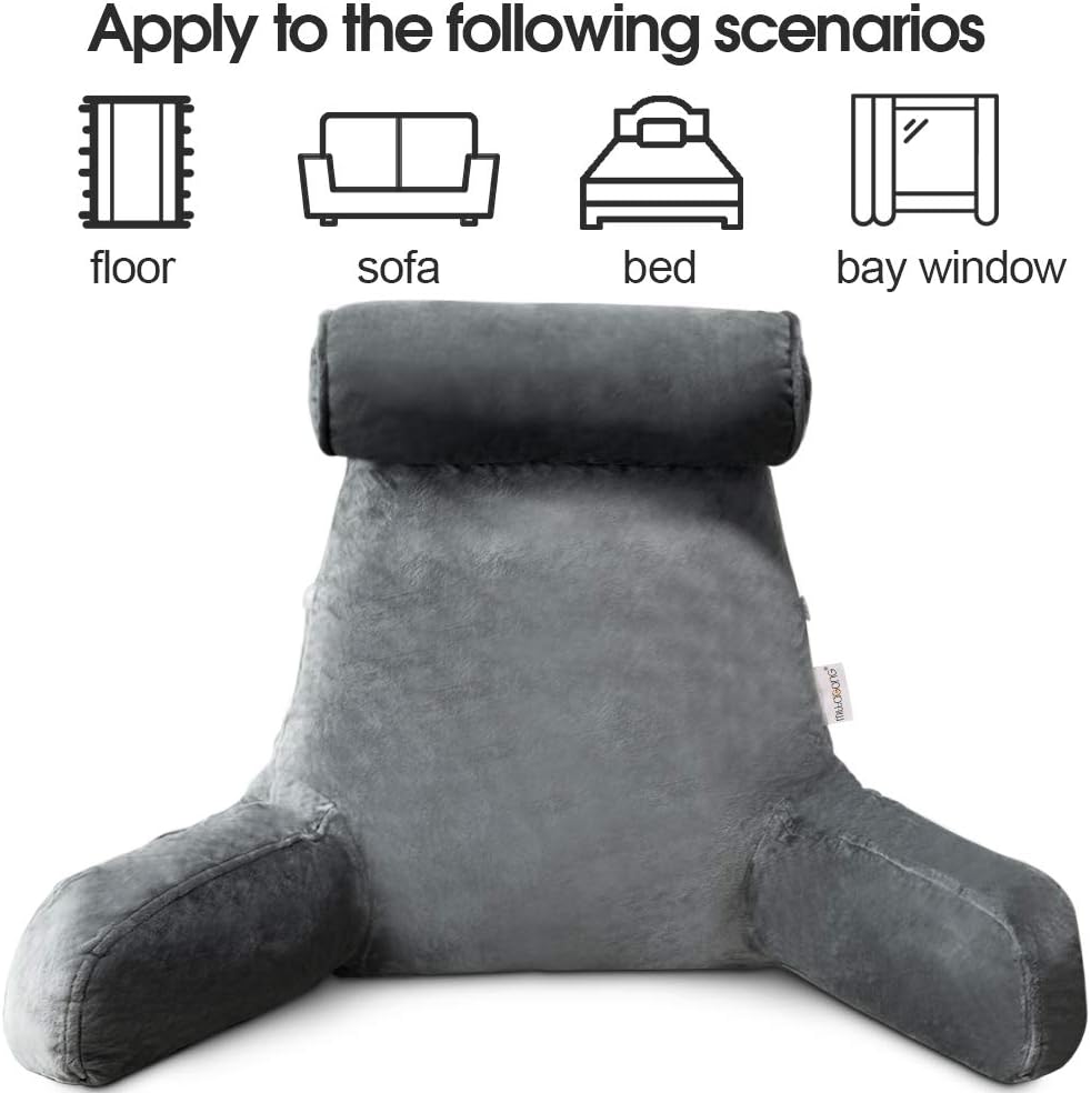 Reading Pillow with Arms | Velvet Cover & Plush Fill | Side Pocket & Handles | 75 x 45 cm