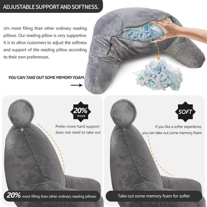 Reading Pillow with Arms | Velvet Cover & Plush Fill | Side Pocket & Handles | 75 x 45 cm