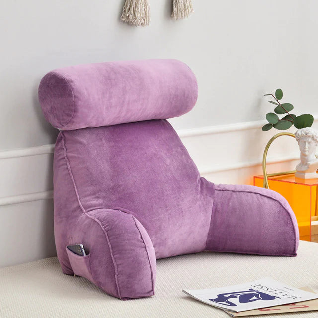 Reading Pillow with Arms | Velvet Cover & Plush Fill | Side Pocket & Handles | 75 x 45 cm