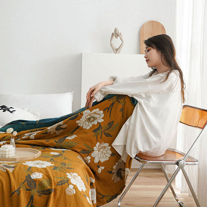 Reversible Cotton Quilt | Boho Yellow Floral Design | Machine Washable | Year-Round Comfort