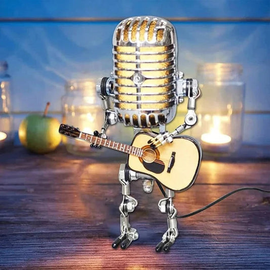 Robot Microphone Lamp | Vintage Metal Guitar Design | Adjustable LED | Music Lover Gift