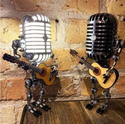 Robot Microphone Lamp | Vintage Metal Guitar Design | Adjustable LED | Music Lover Gift
