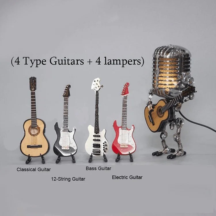 Robot Microphone Lamp | Vintage Metal Guitar Design | Adjustable LED | Music Lover Gift