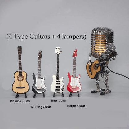 Robot Microphone Lamp | Vintage Metal Guitar Design | Adjustable LED | Music Lover Gift