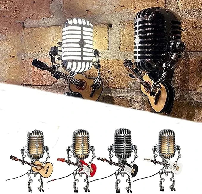 Robot Microphone Lamp | Vintage Metal Guitar Design | Adjustable LED | Music Lover Gift