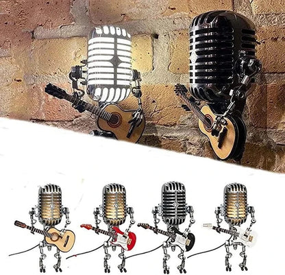 Robot Microphone Lamp | Vintage Metal Guitar Design | Adjustable LED | Music Lover Gift