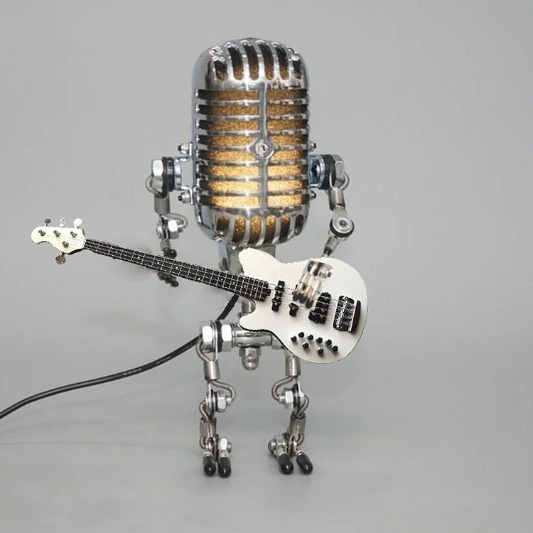Robot Microphone Lamp | Vintage Metal Guitar Design | Adjustable LED | Music Lover Gift