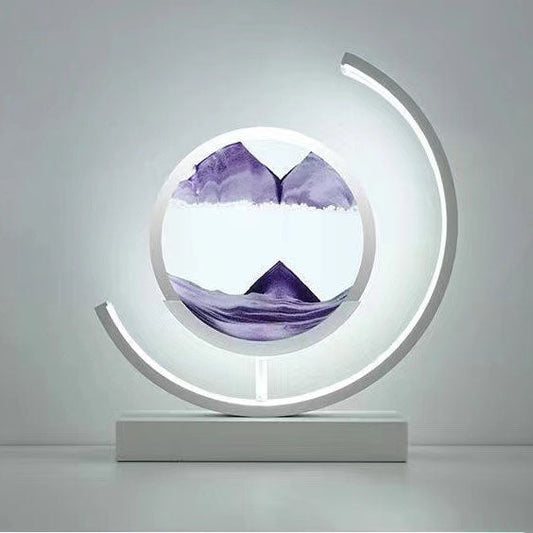 Sand Art Ornament | Hourglass Landscape & Three-Color Ambient Light | Metal Base | Stress Relief