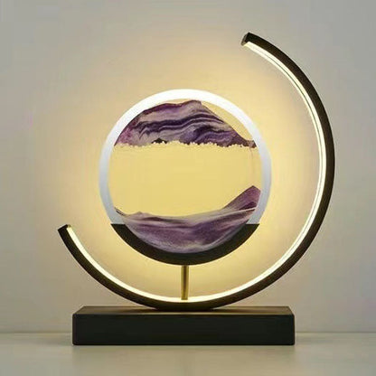 Sand Art Ornament | Hourglass Landscape & Three-Color Ambient Light | Metal Base | Stress Relief