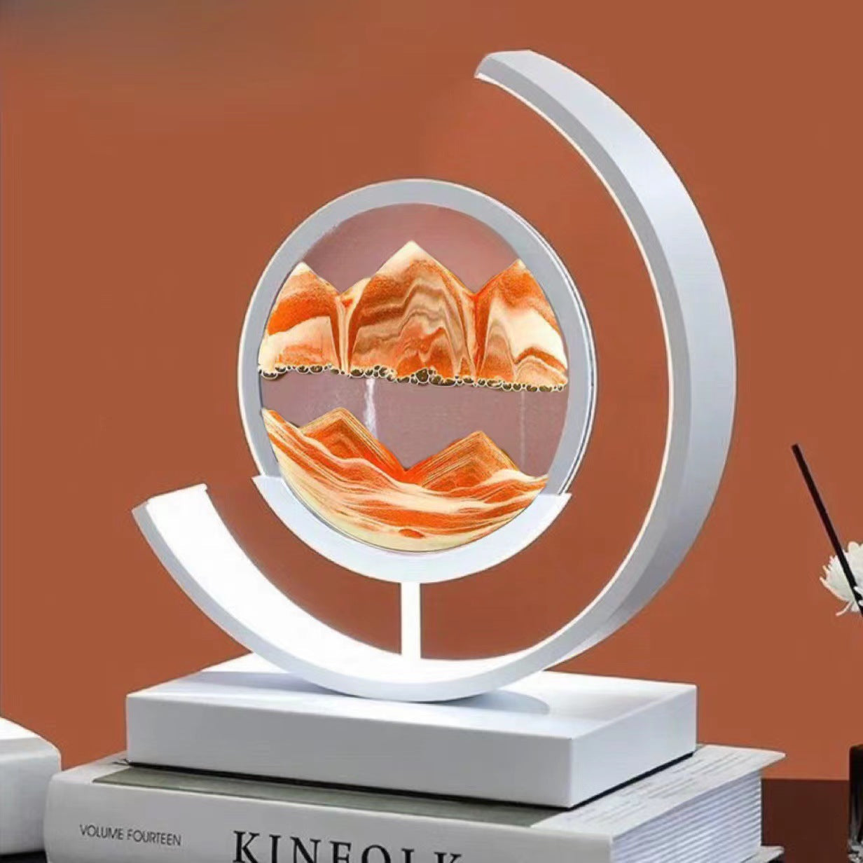 Sand Art Ornament | Hourglass Landscape & Three-Color Ambient Light | Metal Base | Stress Relief