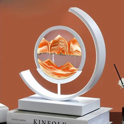 Sand Art Ornament | Hourglass Landscape & Three-Color Ambient Light | Metal Base | Stress Relief