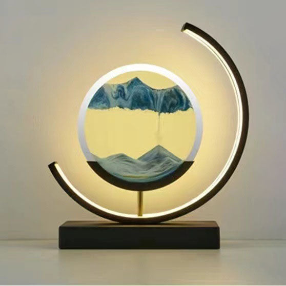 Sand Art Ornament | Hourglass Landscape & Three-Color Ambient Light | Metal Base | Stress Relief