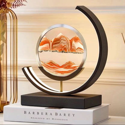 Sand Art Ornament | Hourglass Landscape & Three-Color Ambient Light | Metal Base | Stress Relief
