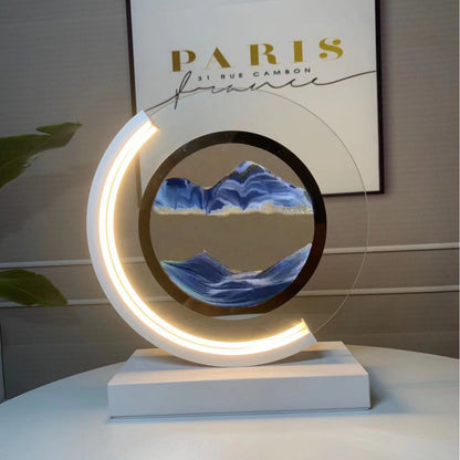 Sand Art Ornament | Hourglass Landscape & Three-Color Ambient Light | Metal Base | Stress Relief