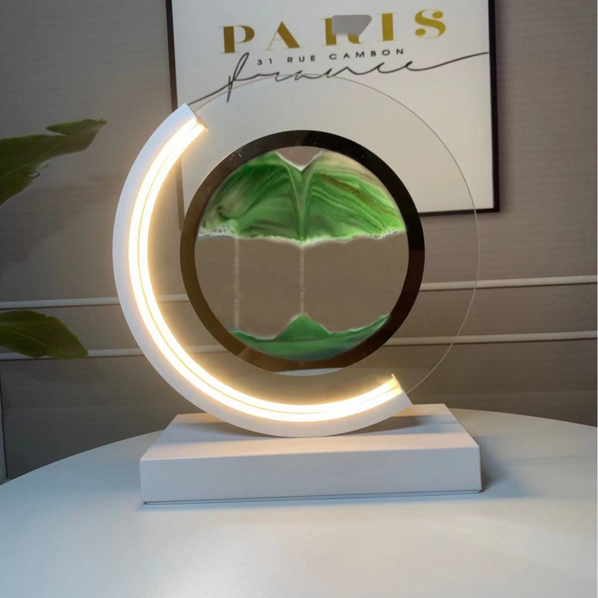 Sand Art Ornament | Hourglass Landscape & Three-Color Ambient Light | Metal Base | Stress Relief