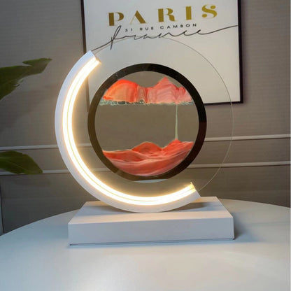 Sand Art Ornament | Hourglass Landscape & Three-Color Ambient Light | Metal Base | Stress Relief