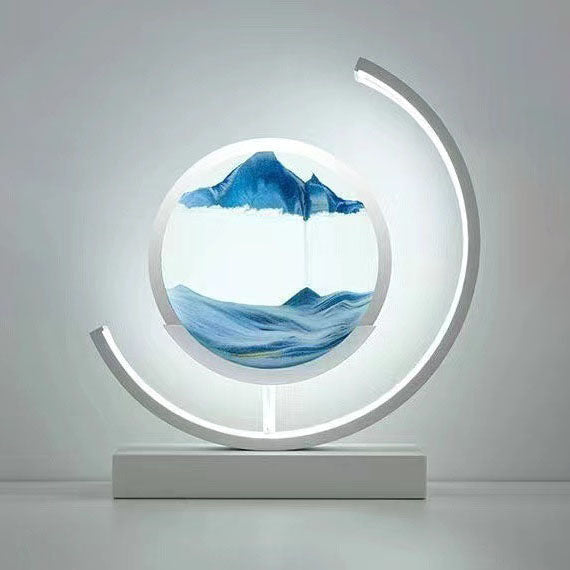 Sand Art Ornament | Hourglass Landscape & Three-Color Ambient Light | Metal Base | Stress Relief