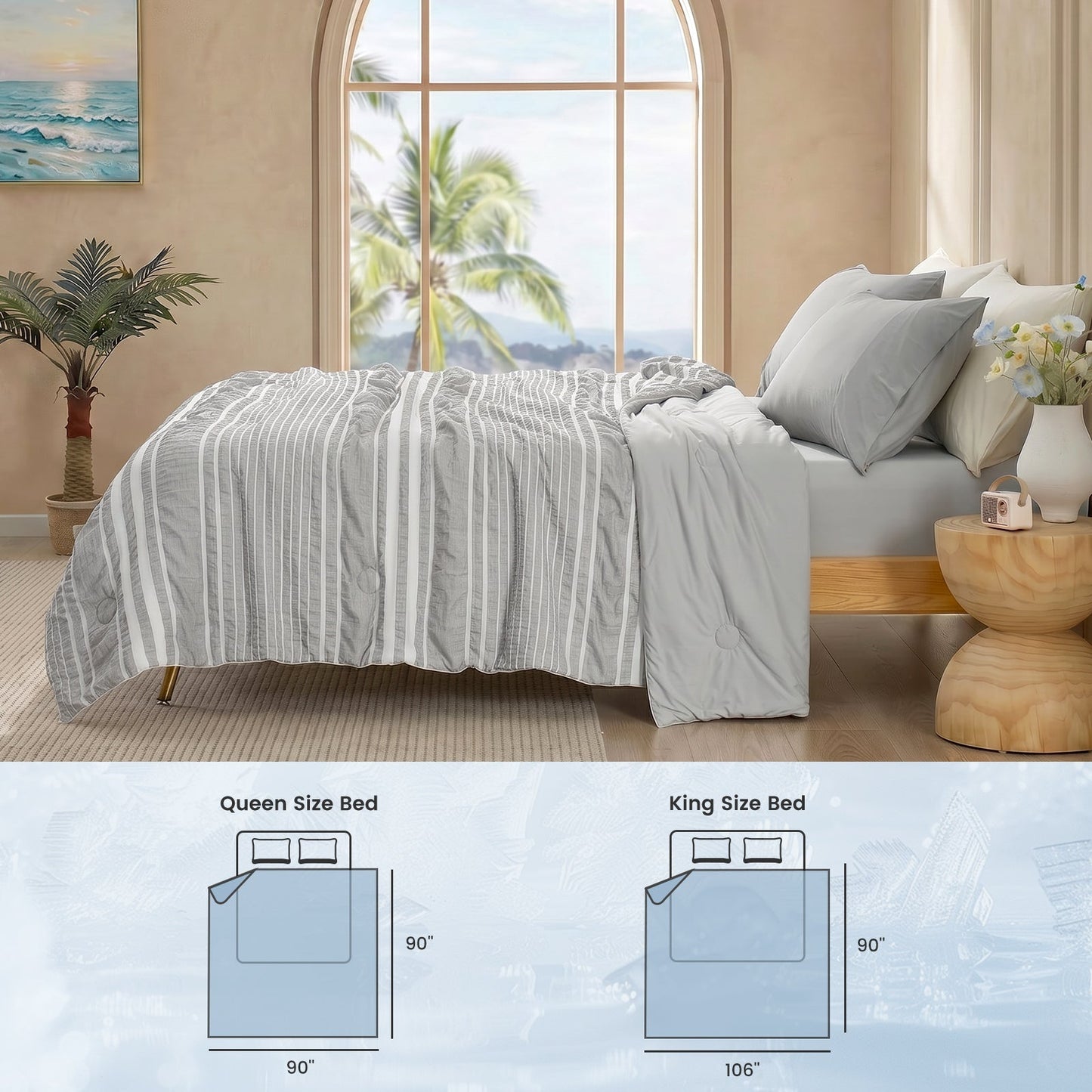 Seersucker Cooling Comforter | Lightweight Striped Design | Breathable & Machine-Washable