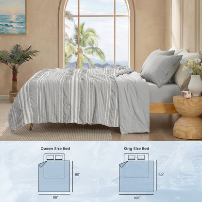 Seersucker Cooling Comforter | Lightweight Striped Design | Breathable & Machine-Washable