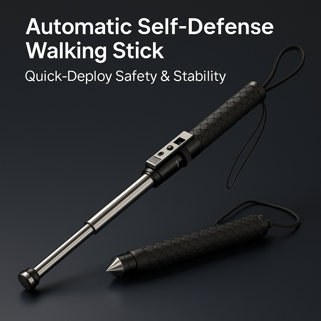 Self-Defense Walking Stick | Auto Quick-Deploy Cane | Ergonomic Non-Slip Grip, Adjustable Length