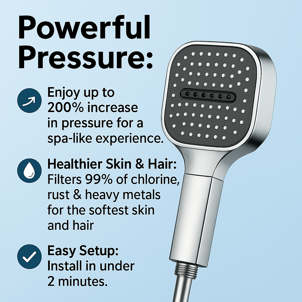 Shower Head | High-Pressure Turbo Boost | Built-in Filtration & Multi Spray Modes | Gentle on Skin