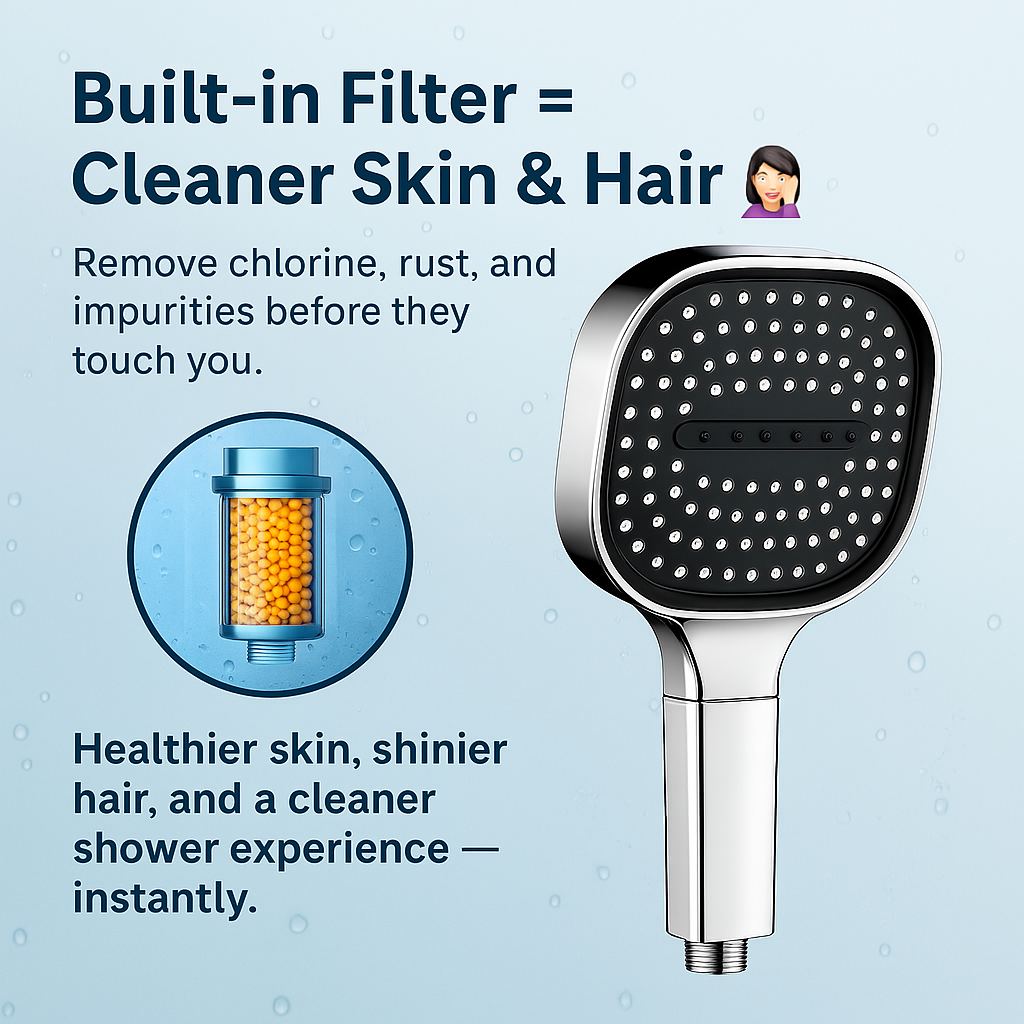 Shower Head | High-Pressure Turbo Boost | Built-in Filtration & Multi Spray Modes | Gentle on Skin