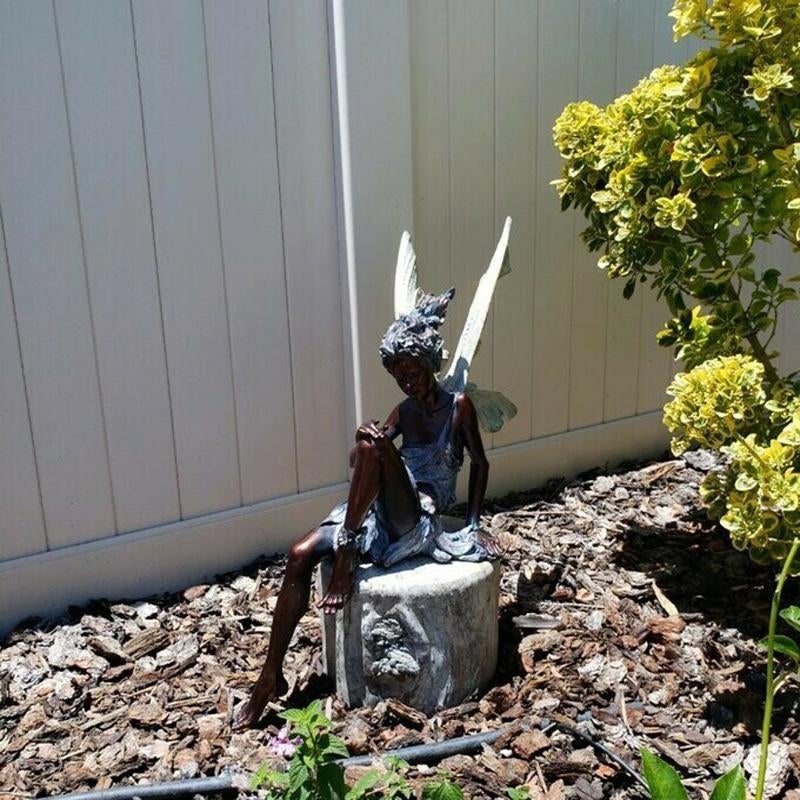 Sitting Fairy Garden Statue | Hand-Painted Resin Winged Figurine | Weather-Resistant Outdoor Decor