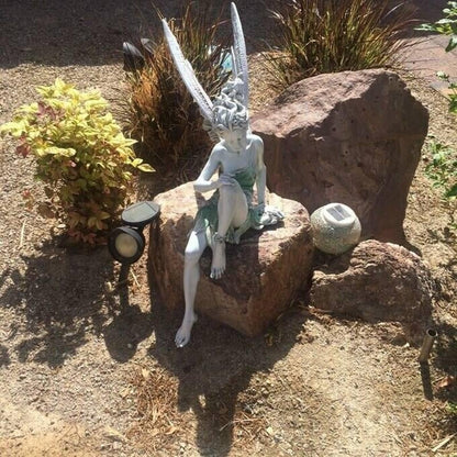 Sitting Fairy Garden Statue | Hand-Painted Resin Winged Figurine | Weather-Resistant Outdoor Decor