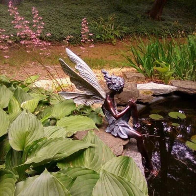Sitting Fairy Garden Statue | Hand-Painted Resin Winged Figurine | Weather-Resistant Outdoor Decor