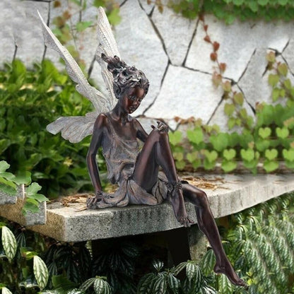 Sitting Fairy Garden Statue | Hand-Painted Resin Winged Figurine | Weather-Resistant Outdoor Decor