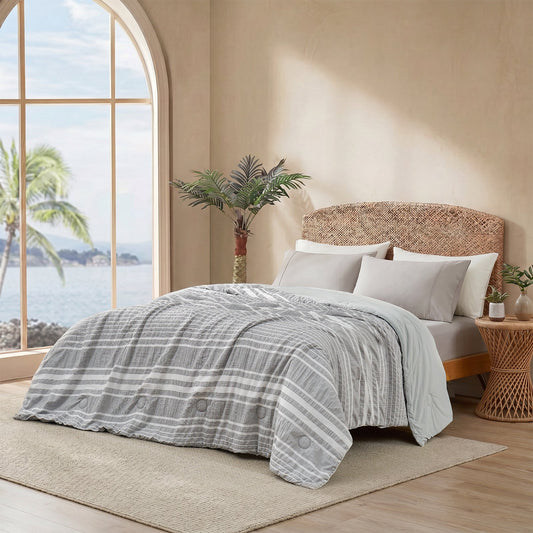Striped Seersucker Comforter for Hot Sleepers | Advanced Airflow | Lightweight Machine-Washable