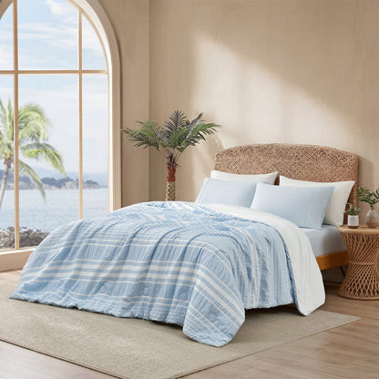 Striped Seersucker Comforter for Hot Sleepers | Advanced Airflow | Lightweight Machine-Washable