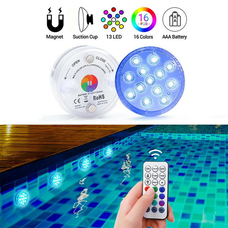 Submersible LED Pool Light | Remote-Controlled RGB | Magnetic Suction Cups | 12 Colors