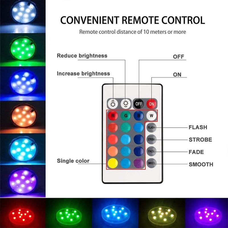 Submersible LED Pool Light | Remote-Controlled RGB | Magnetic Suction Cups | 12 Colors