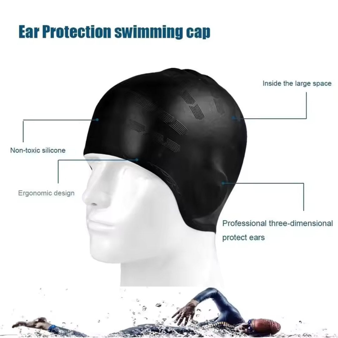 Swim Cap | Silicone with Ear Pockets | Stretch Fit for Long Hair | Chlorine Protection