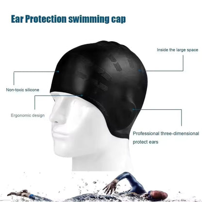 Swim Cap | Silicone with Ear Pockets | Stretch Fit for Long Hair | Chlorine Protection