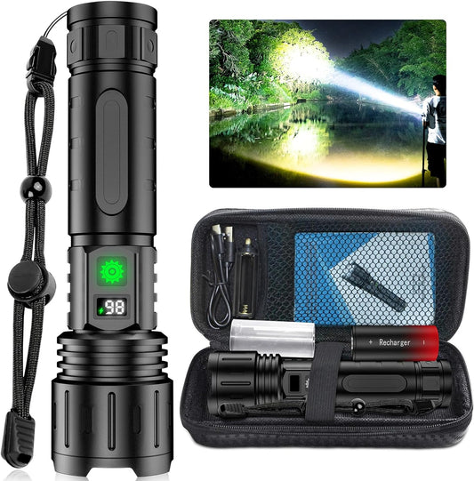 Tactical Flashlight | Ultra-Bright LED | Long Battery & Type-C Power Bank | Aluminum Body