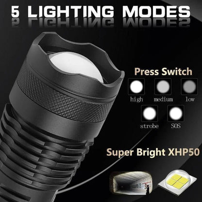 Tactical LED Flashlight | Super Bright 90,000 Lumens | USB Rechargeable | Aluminum Body