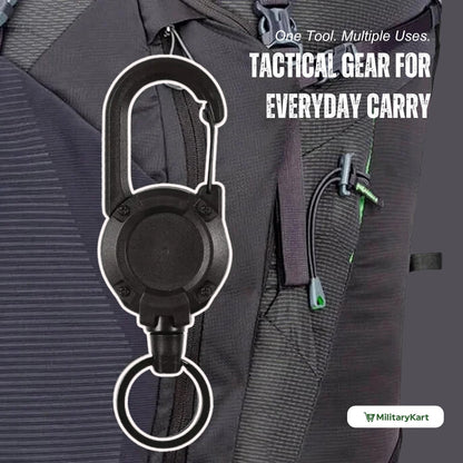 Tactical Retractable Keychain | Heavy-Duty Spring Carabiner | Metal & 65cm Cord | Outdoor Use