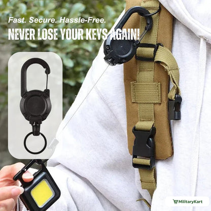 Tactical Retractable Keychain | Heavy-Duty Spring Carabiner | Metal & 65cm Cord | Outdoor Use